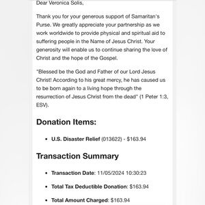 Donations made to Samaritans Purse Helene Hurricane Relief
